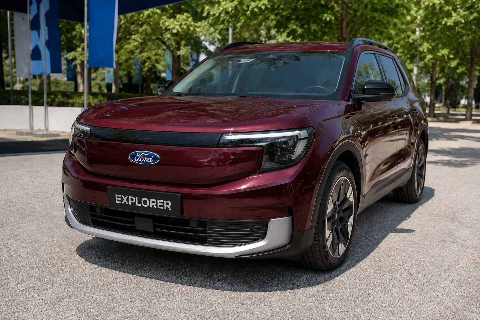 Maroon Ford Explorer SUV displayed outdoors at an auto event, highlighting the model often discussed in relation to problems with Ford Explorer.