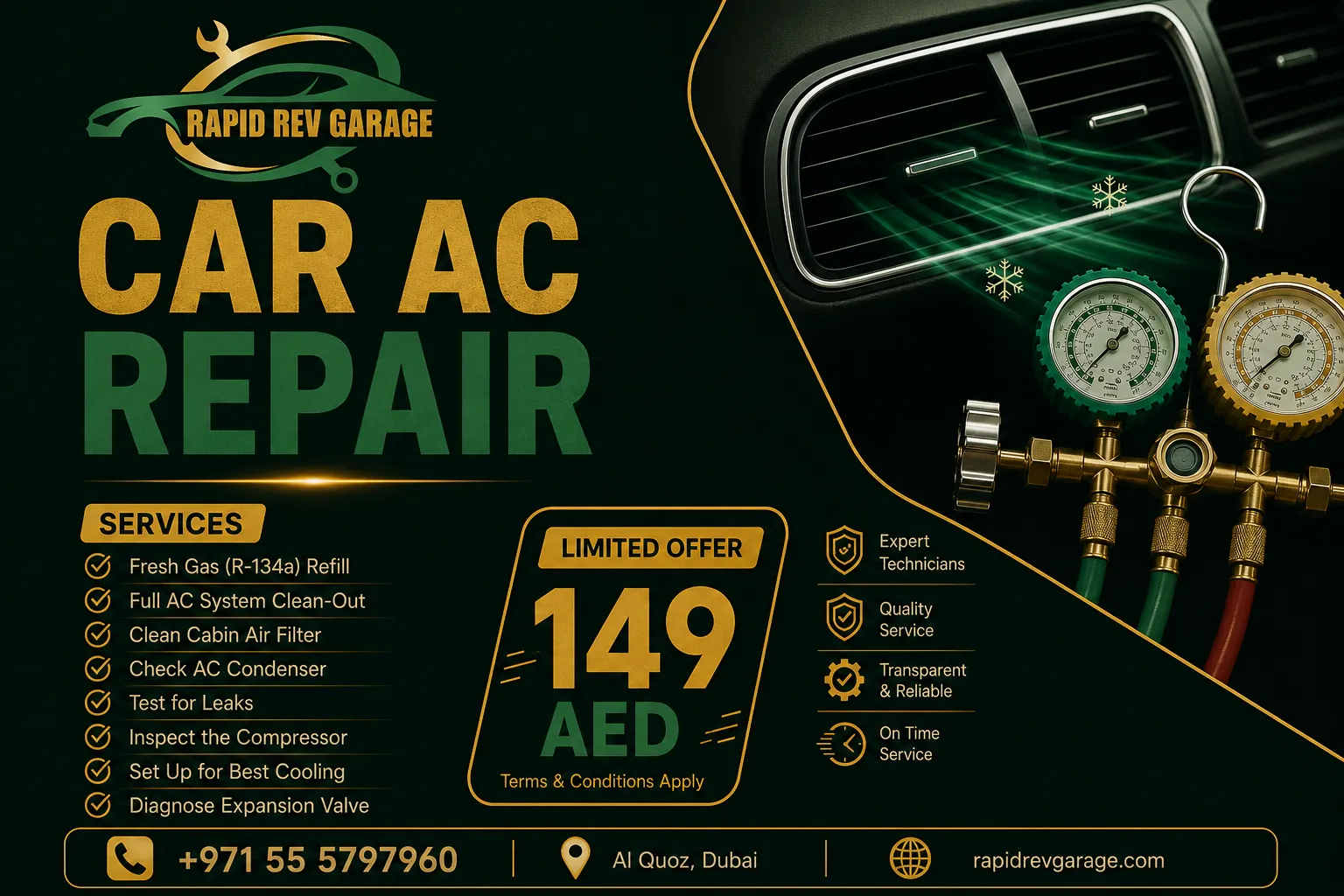 Mechanic inspecting a vehicle's air conditioning system in a professional auto repair shop, diagnosing why the car AC is not cooling and performing maintenance to restore proper cooling performance.