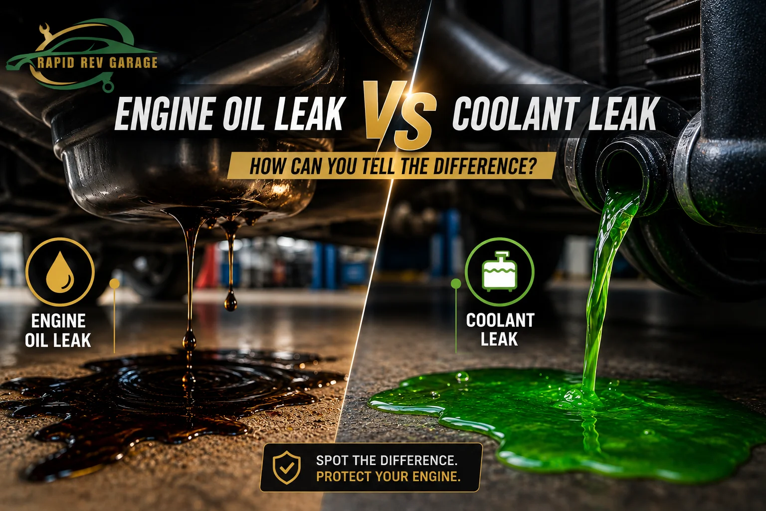 Engine Oil Leak vs Coolant Leak: Services by Rapid Rev Garage