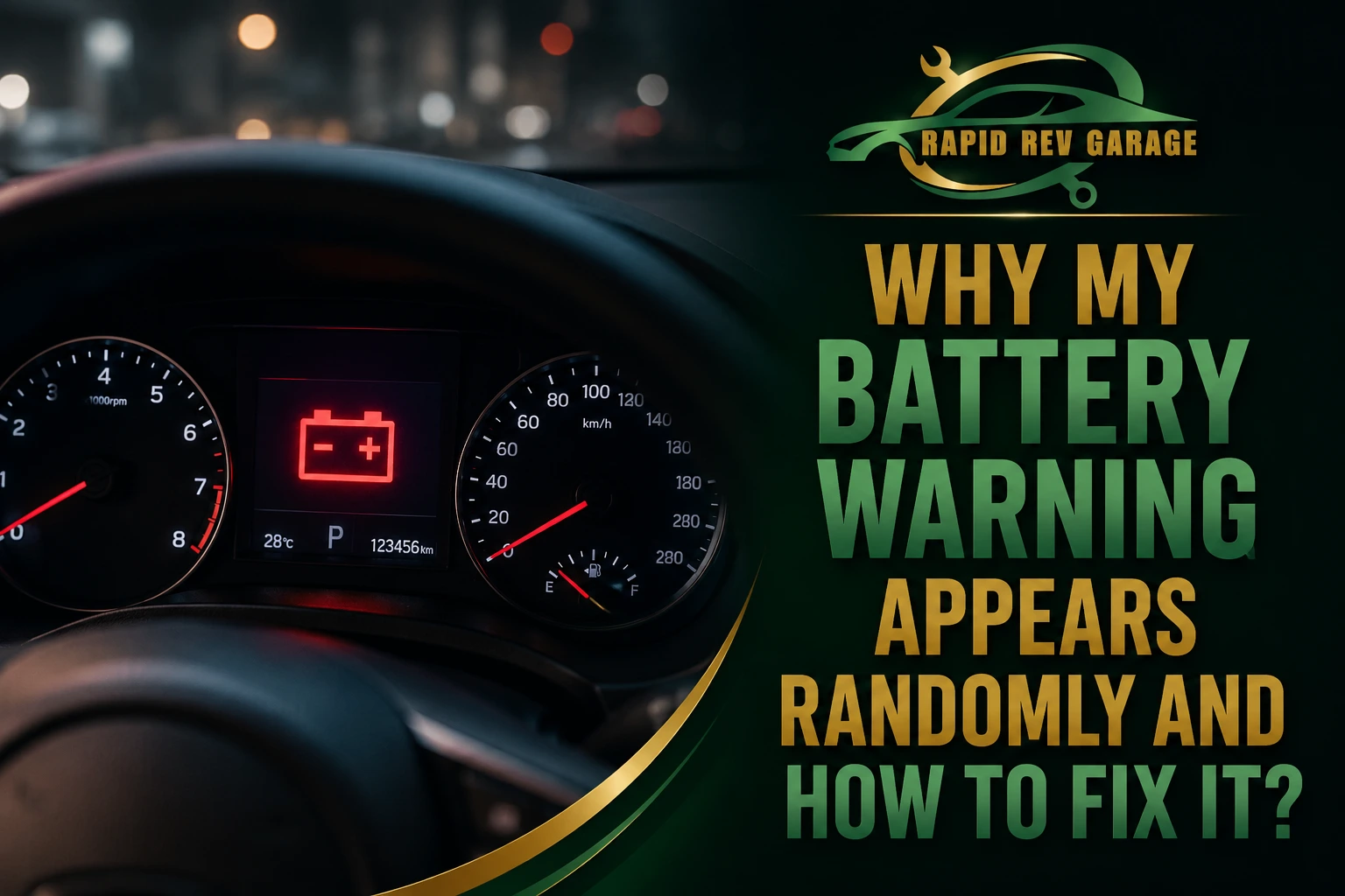 Dashboard showing a car battery warning while driving, with the battery warning appears randomly.