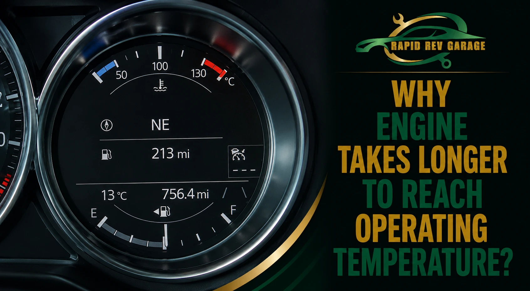 Car dashboard temperature gauge showing an engine takes longer to reach operating temperature.