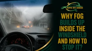 Driver’s view through a fogged windshield showing how fog builds up inside the windshield.