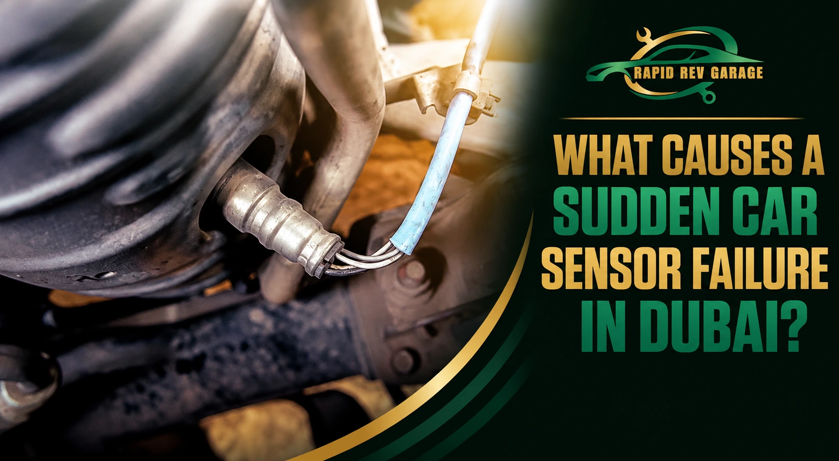 Close-up of a faulty car sensor and wiring illustrating common causes of car sensor failure in Dubai.