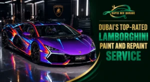 Lamborghini Paint and Repaint Service showcasing a professionally refinished Lamborghini in a premium garage.