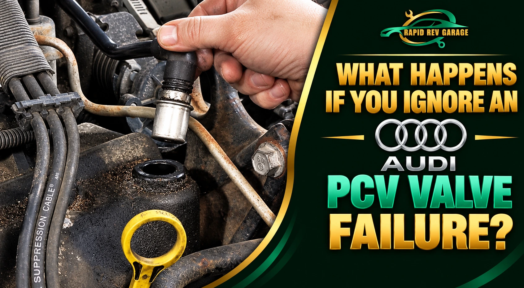 Close-up of an engine PCV valve being inspected by a mechanic, illustrating the signs and potential consequences of Audi PCV valve failure.
