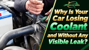 Mechanic inspecting a car coolant hose and clamp, illustrating possible causes of a car losing coolant without any visible leak.